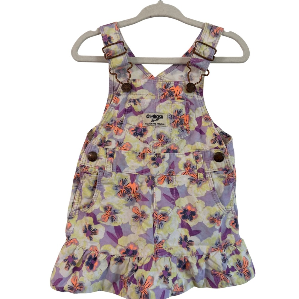 Oshkosh Bgosh Tropical Purple Floral Print Overall Dress 12 months Girl Summer